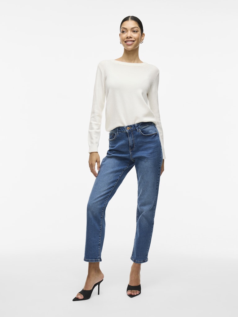 VIRIL O-NECK L/S KNIT TOP - White Alyssum