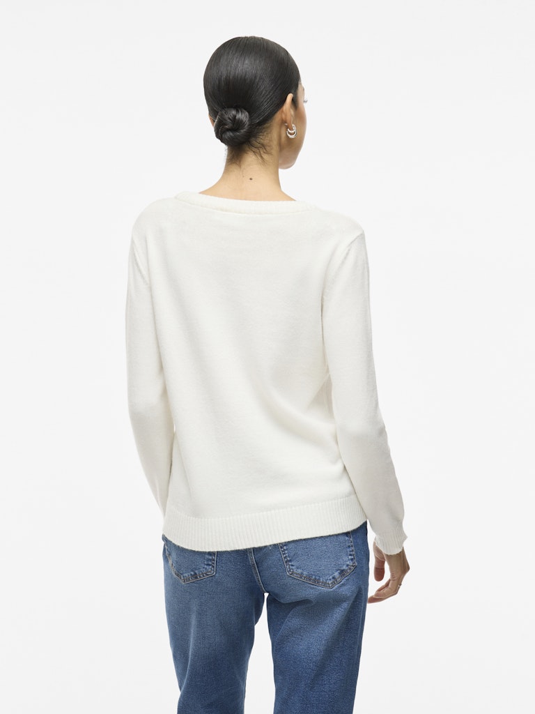 VIRIL O-NECK L/S KNIT TOP - White Alyssum