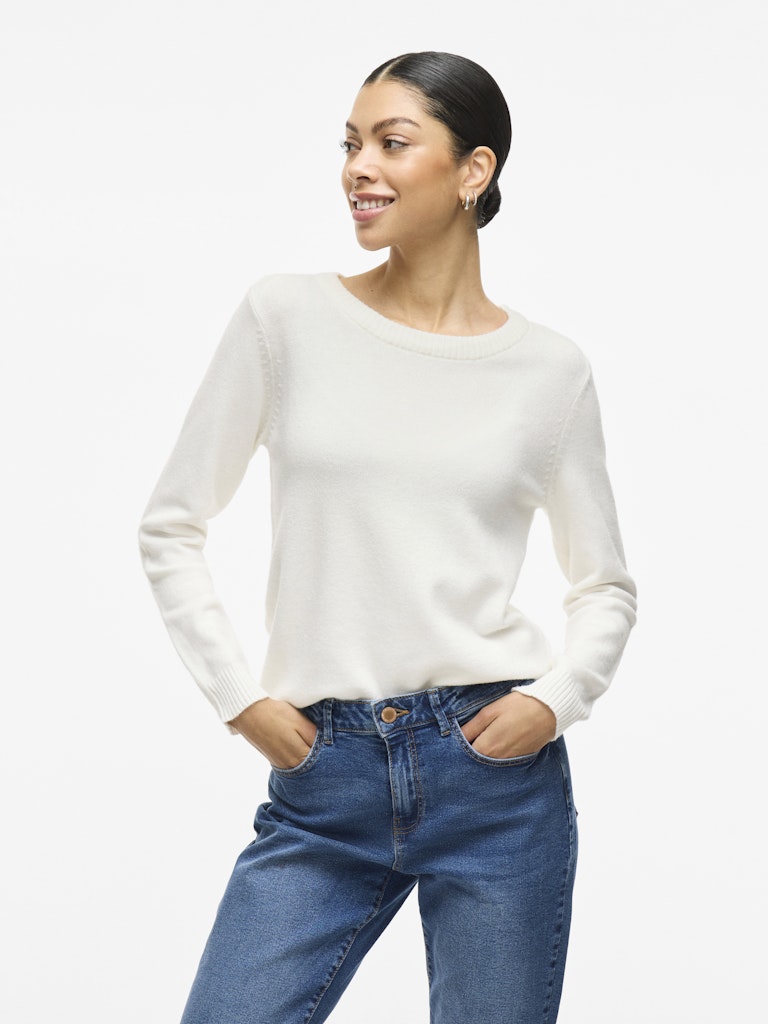 VIRIL O-NECK L/S KNIT TOP - White Alyssum