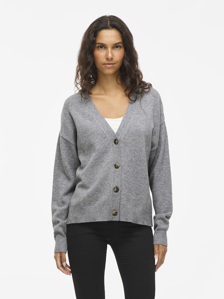 VIRIL V-NECK KNIT CARDIGAN - Medium Grey Melange