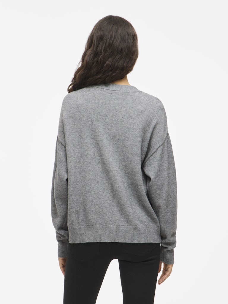 VIRIL V-NECK KNIT CARDIGAN - Medium Grey Melange