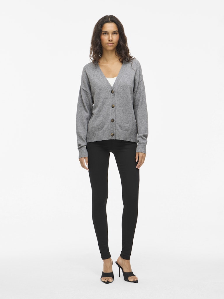 VIRIL V-NECK KNIT CARDIGAN - Medium Grey Melange