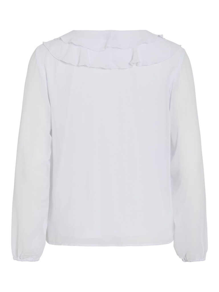 VIANE L/S V-NECK FRILL TOP - Snow White