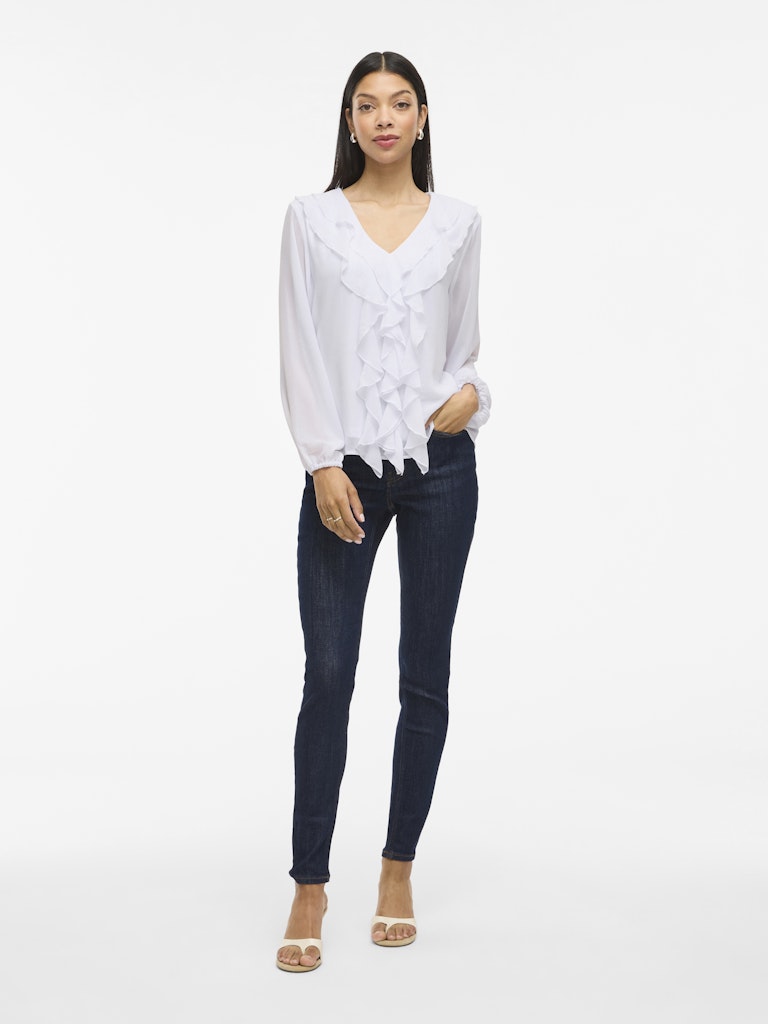 VIANE L/S V-NECK FRILL TOP - Snow White