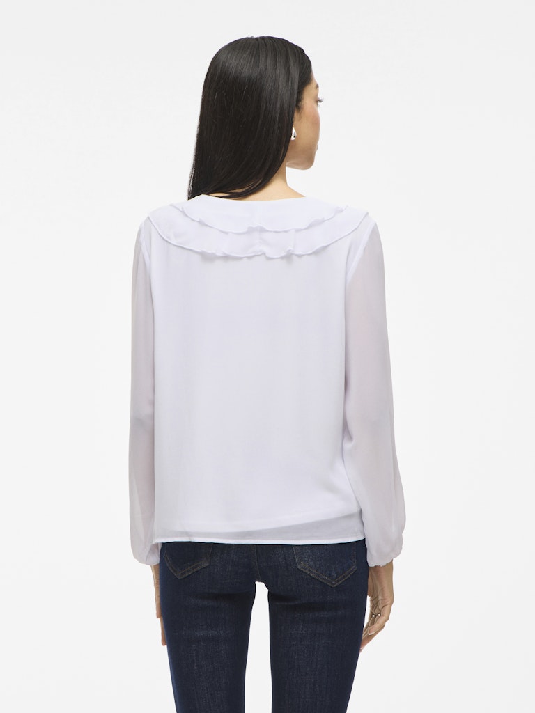 VIANE L/S V-NECK FRILL TOP - Snow White