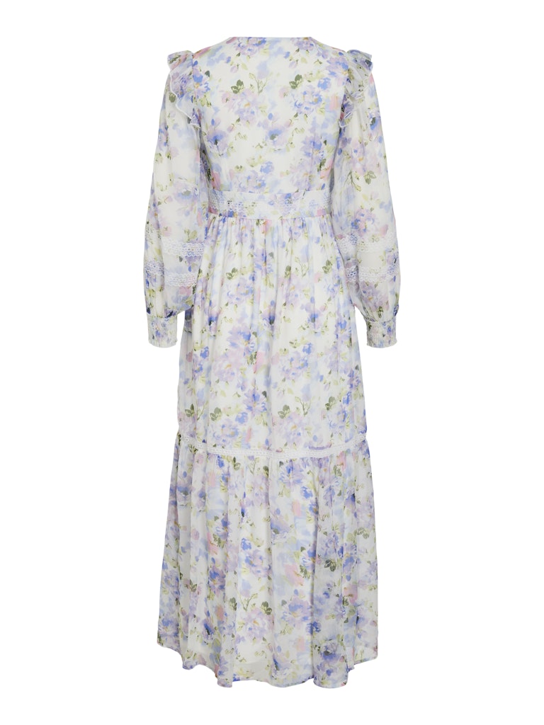 VIROMAN V-NECK L/S ANKLE DRESS -Cloud Dancer/Flower Print