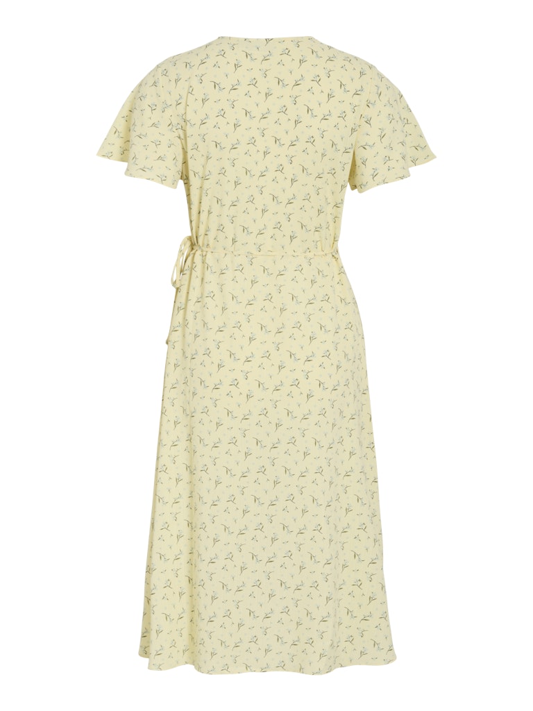 VILOVIE S/S WRAP MIDI DRESS - Pastel Yellow/Aster