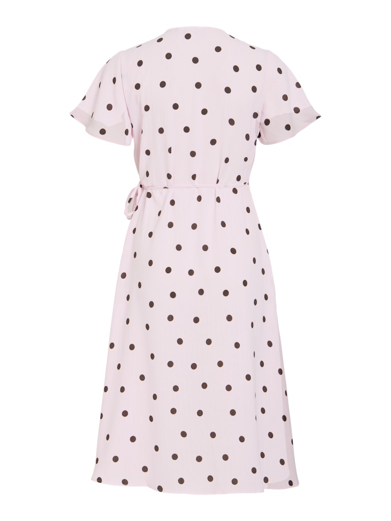 VILOVIE S/S WRAP MIDI DRESS - Cherry Blossom/Coffee Bean Dots