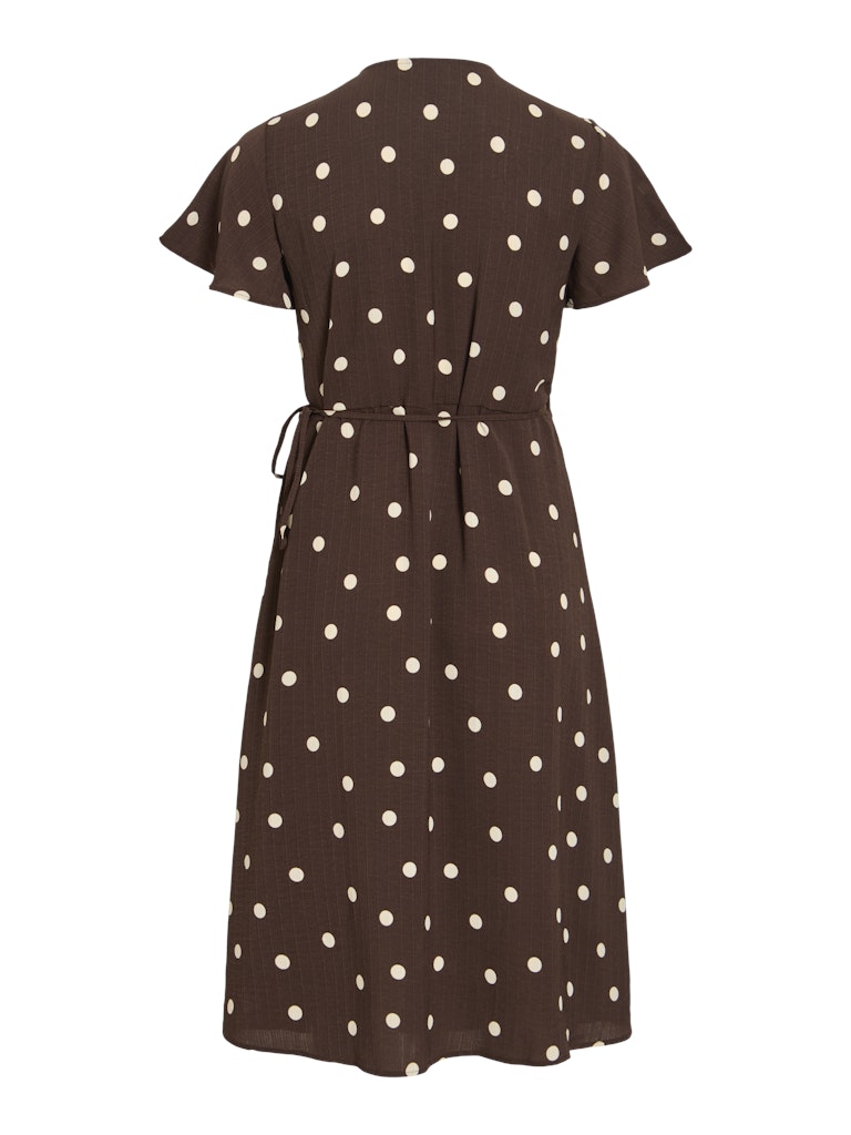 VILOVIE S/S WRAP MIDI DRESS - Coffee Bean/Sandshell Dots