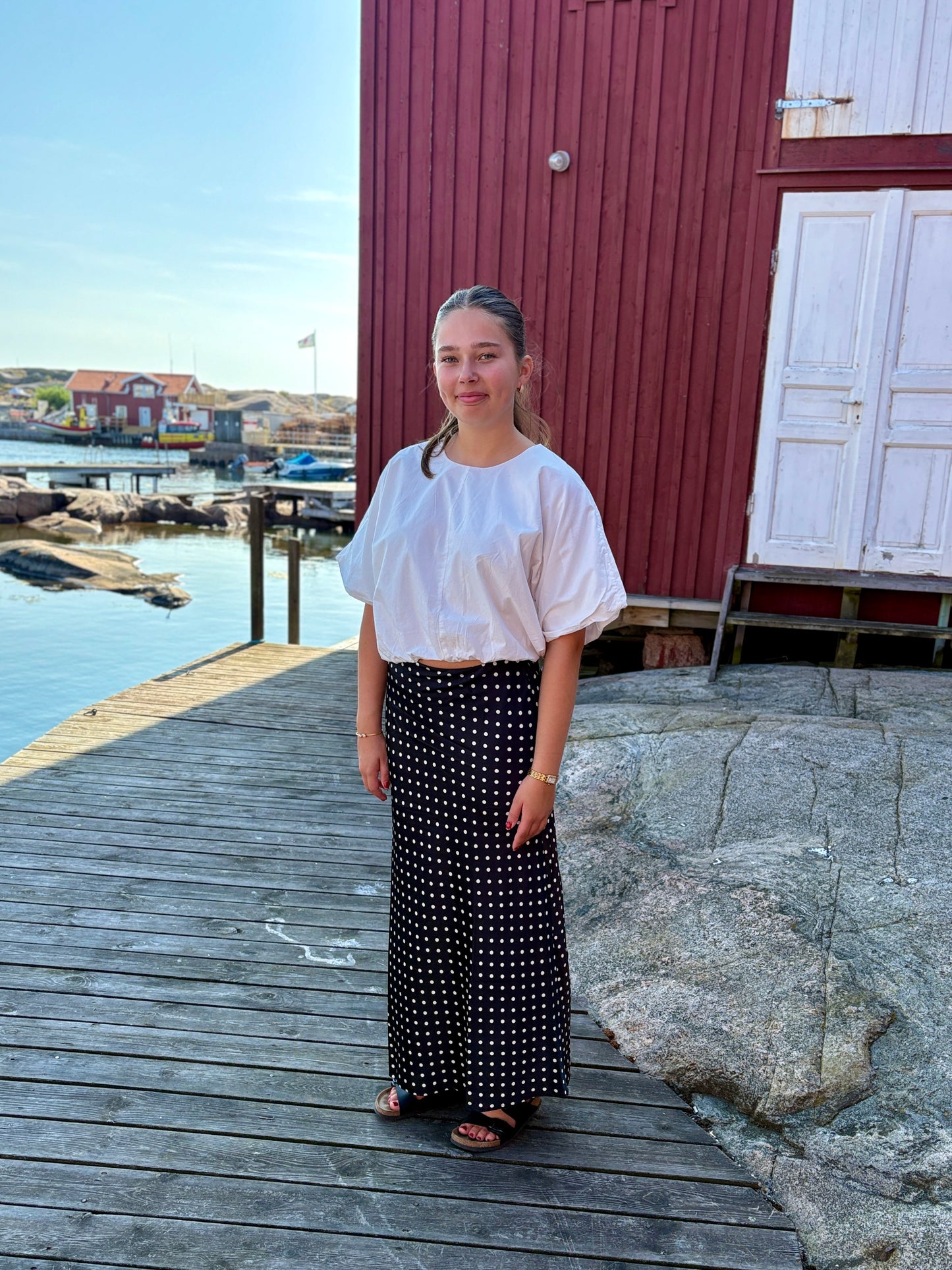 OBJSALLY MAXI SKIRT - Black White dots