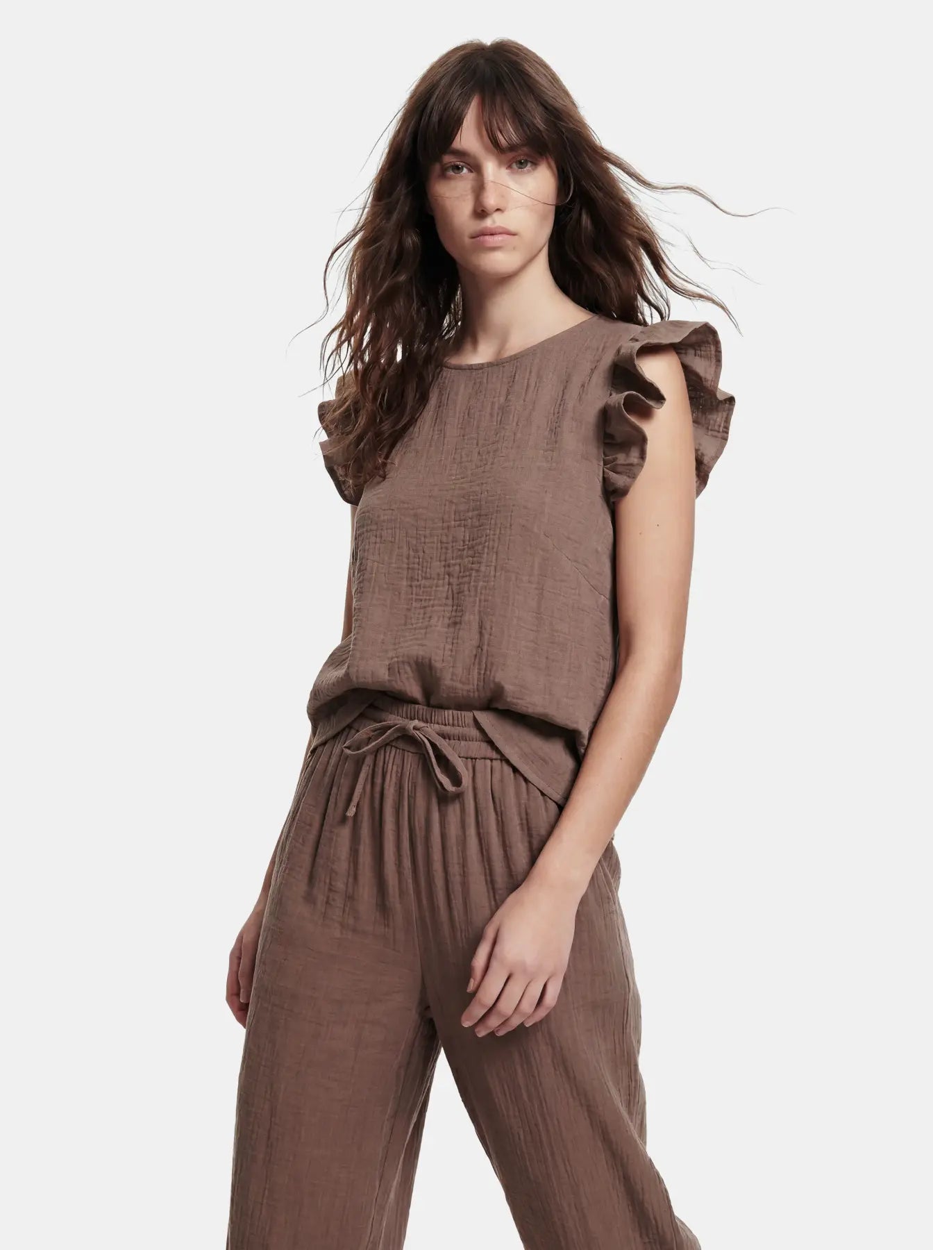 PCSASTINA HW WIDE PANTS - Coffee Quartz