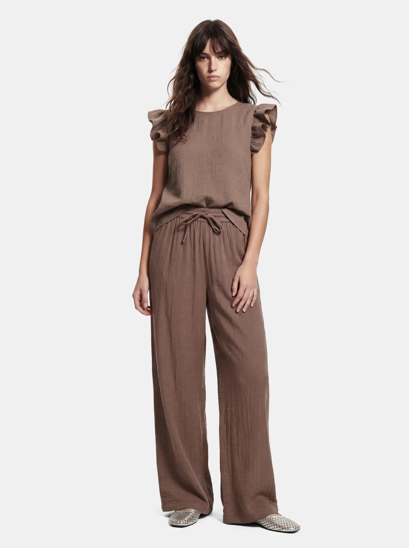 PCSASTINA HW WIDE PANTS - Coffee Quartz