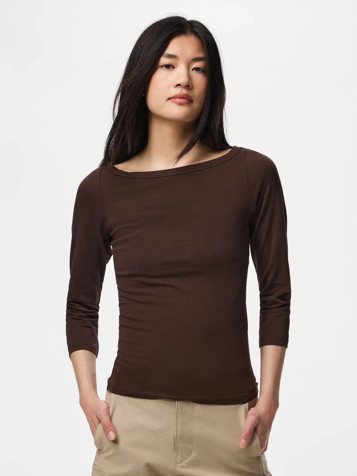 PCPHOEBE 3/4 BOATNECK TOP JRS - Hot Fudge