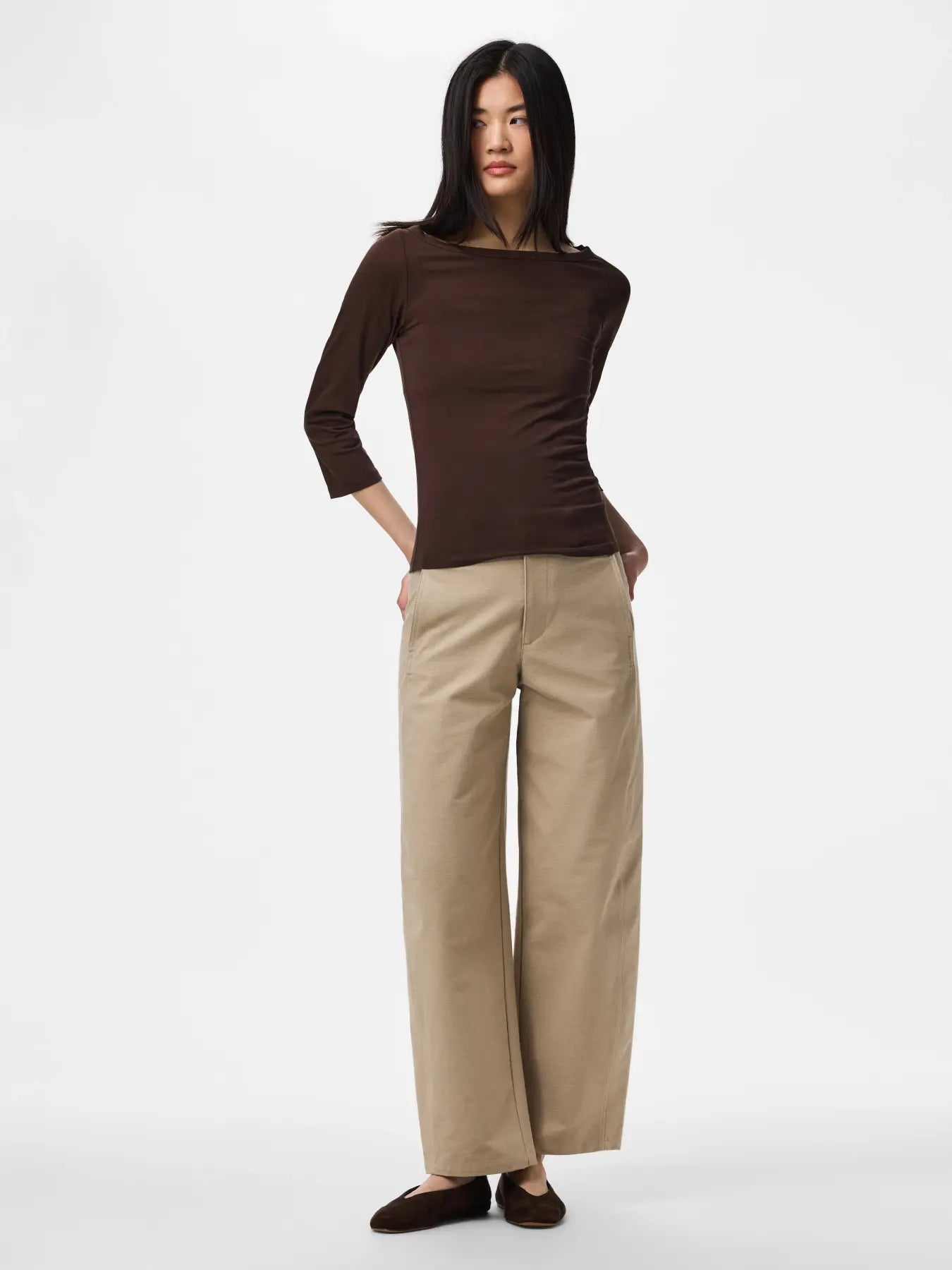 PCPHOEBE 3/4 BOATNECK TOP JRS - Hot Fudge