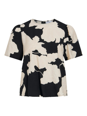 VISASKIA S/S TOP - Black/Birch Flowers