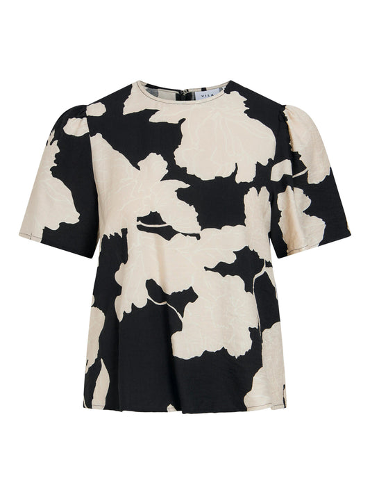 VISASKIA S/S TOP - Black/Birch Flowers