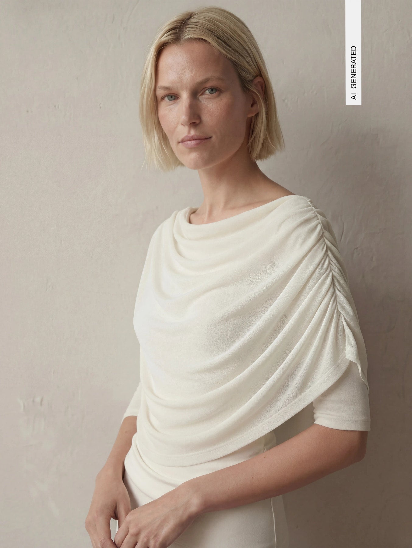 OBJDINA 2/4 BOATNECK CAPE TOP - Cloud Dancer