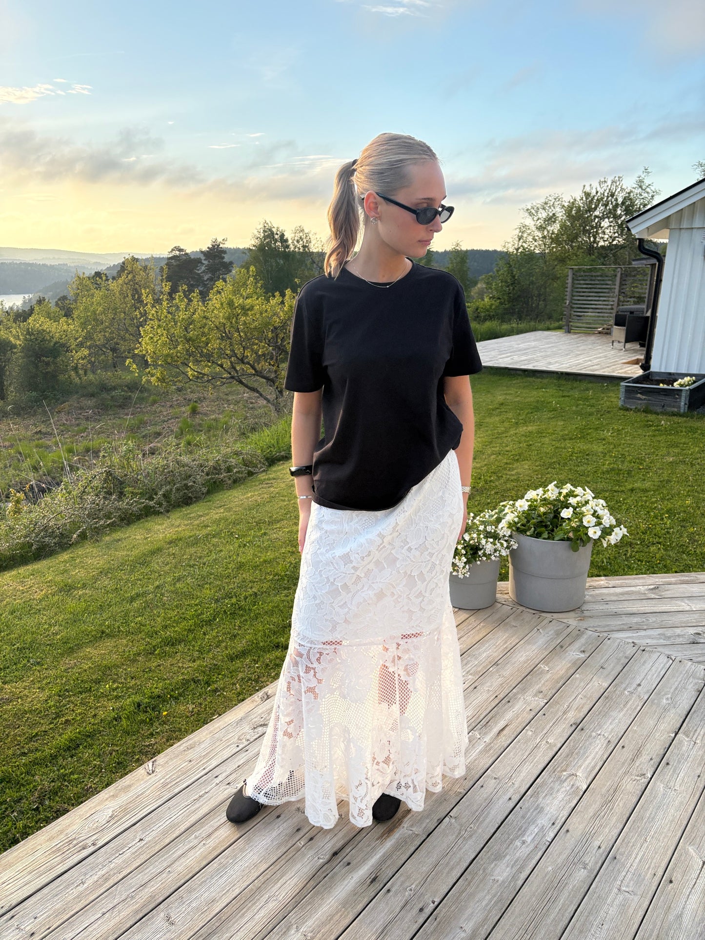 PCMAYA MW LACE ANKLE SKIRT - Bright White