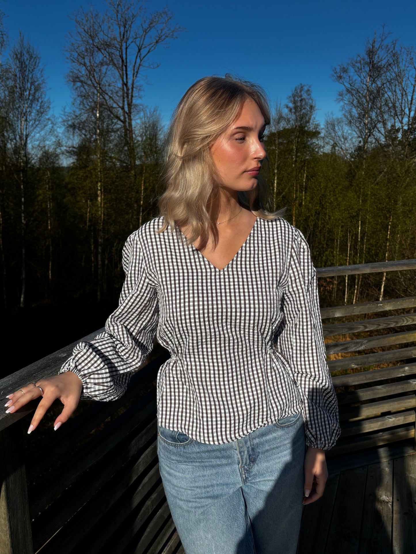 VITERNI V-NECK L/S TOP - Slate Black/AOP White