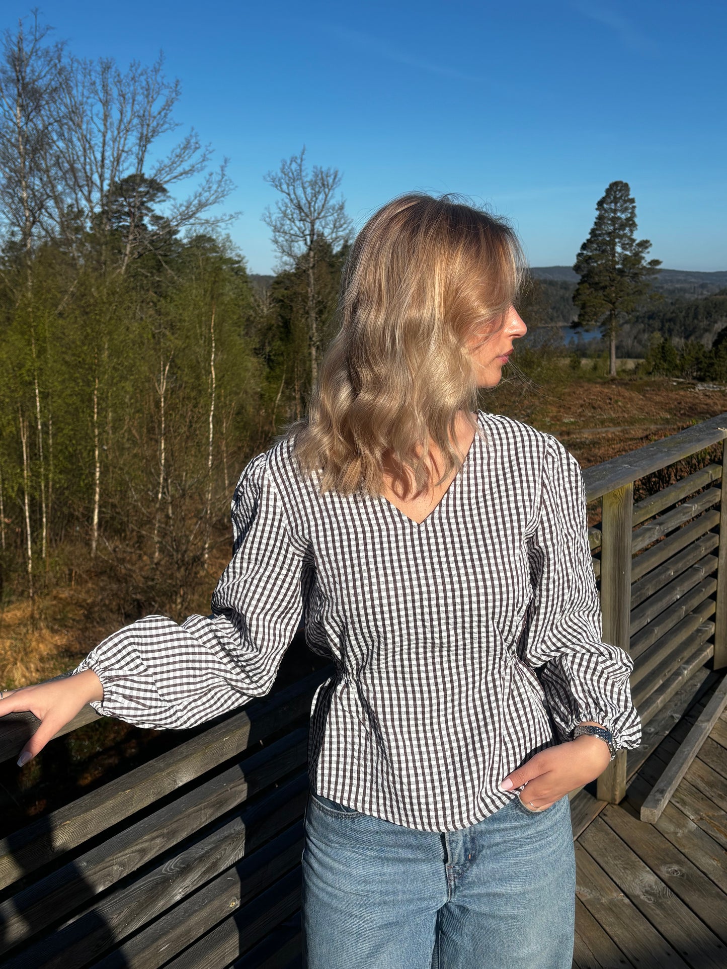 VITERNI V-NECK L/S TOP - Slate Black/AOP White