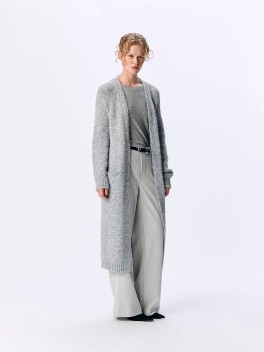 OBJMILU LS LO LONG KNIT CARDIGAN - Medium Grey Melange