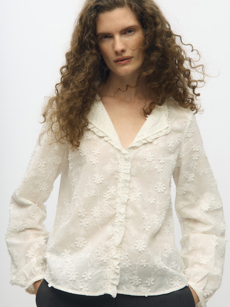OBJKARLI L/S RE SHIRT - Cloud Dancer