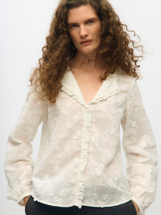 OBJKARLI L/S RE SHIRT - Cloud Dancer