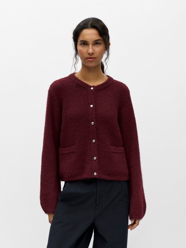 OBJSAGGIA RE L/S KNIT CARDIGAN - Windsor Wine Melange