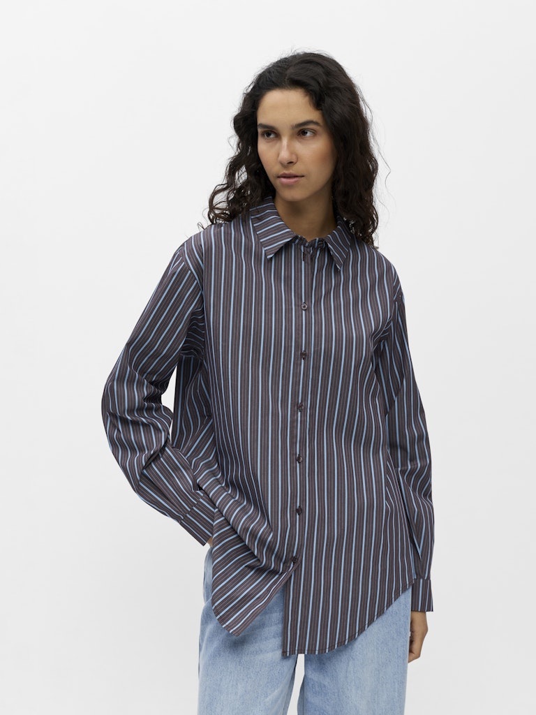 OBJTUTTA LO L/S SHIRT - Seal Brown/Little Boy Blue Stripes