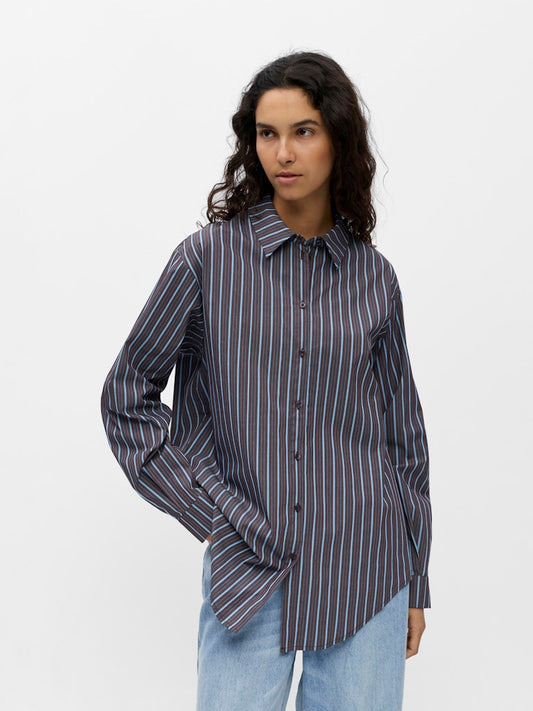 OBJTUTTA LO L/S SHIRT - Seal Brown/Little Boy Blue Stripes