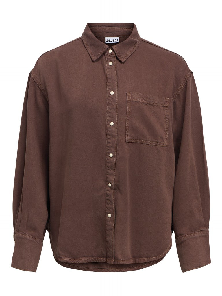 OBJFRAME ZILA L/S RE SHIRT - Seal Brown