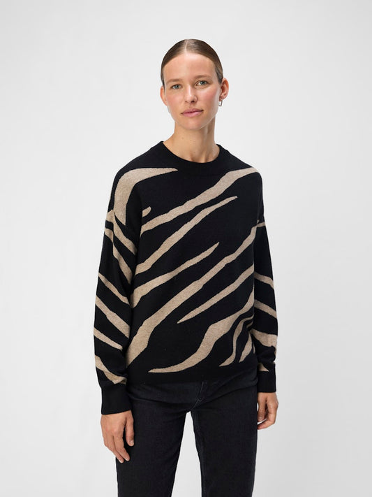 OBJRAY LO L/S KNIT PULLOVER - Black/Tiger