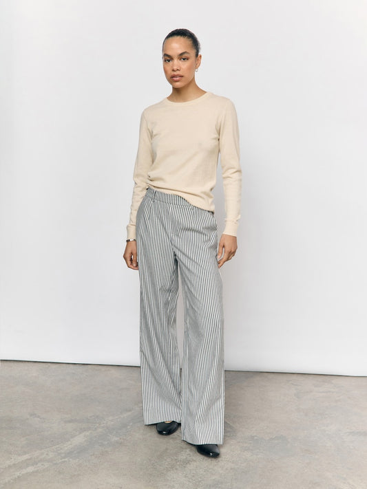 OBJLISA WIDE PANT AOP - Cloud Dancer/Sky Captain stripes