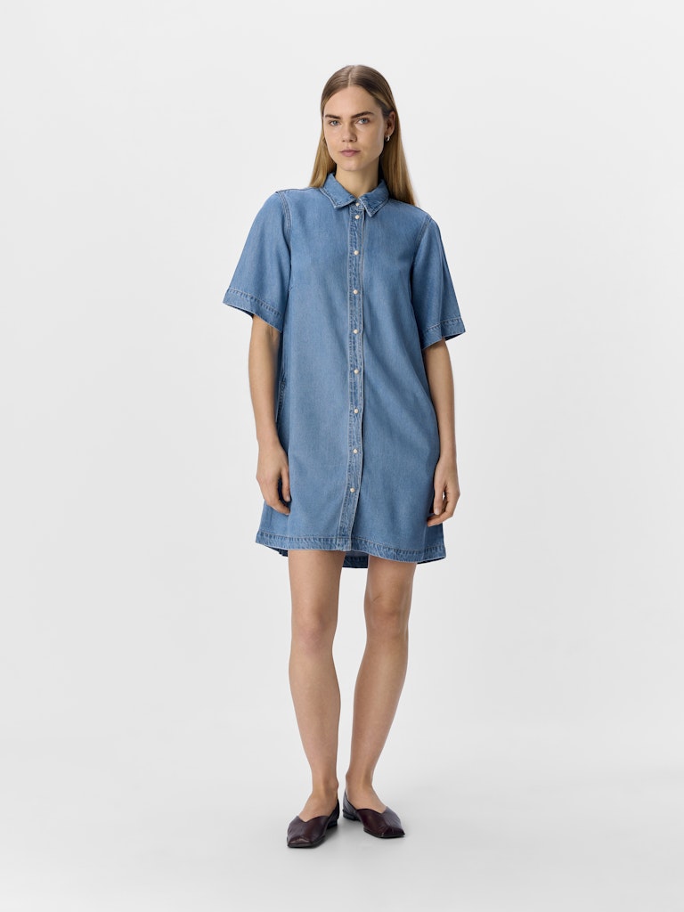 OBJFRAME 2/4 RE DENIM DRESS - Light Blue Denim