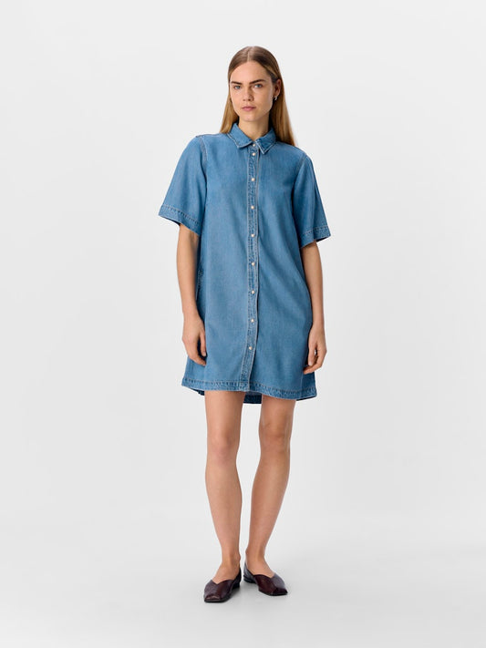 OBJFRAME 2/4 RE DENIM DRESS - Light Blue Denim