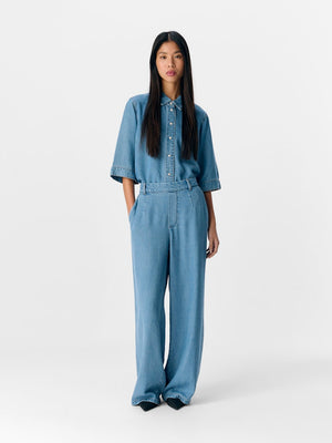 OBJFRAME LISA WIDE MW PANTS - Light Blue Denim