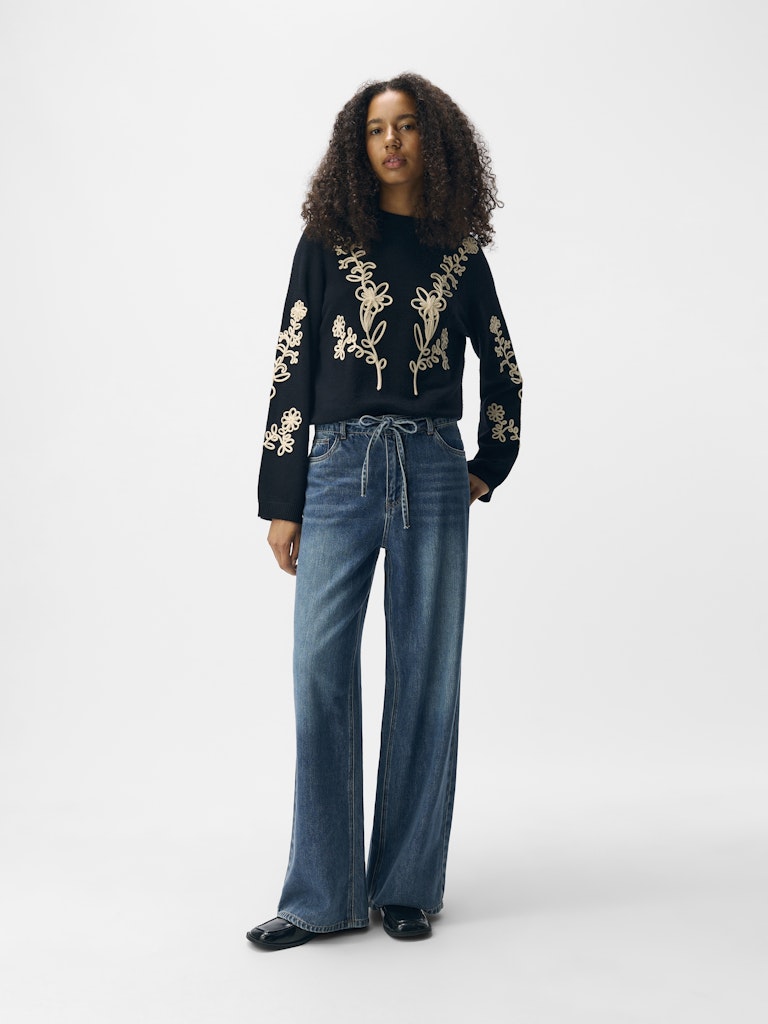 OBJROSIE MW WIDE JEANS - Medium Blue Denim