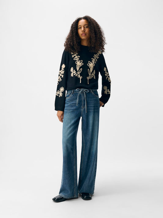 OBJROSIE MW WIDE JEANS - Medium Blue Denim