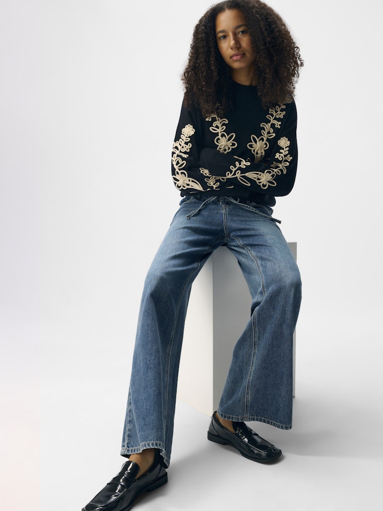 OBJROSIE MW WIDE JEANS - Medium Blue Denim