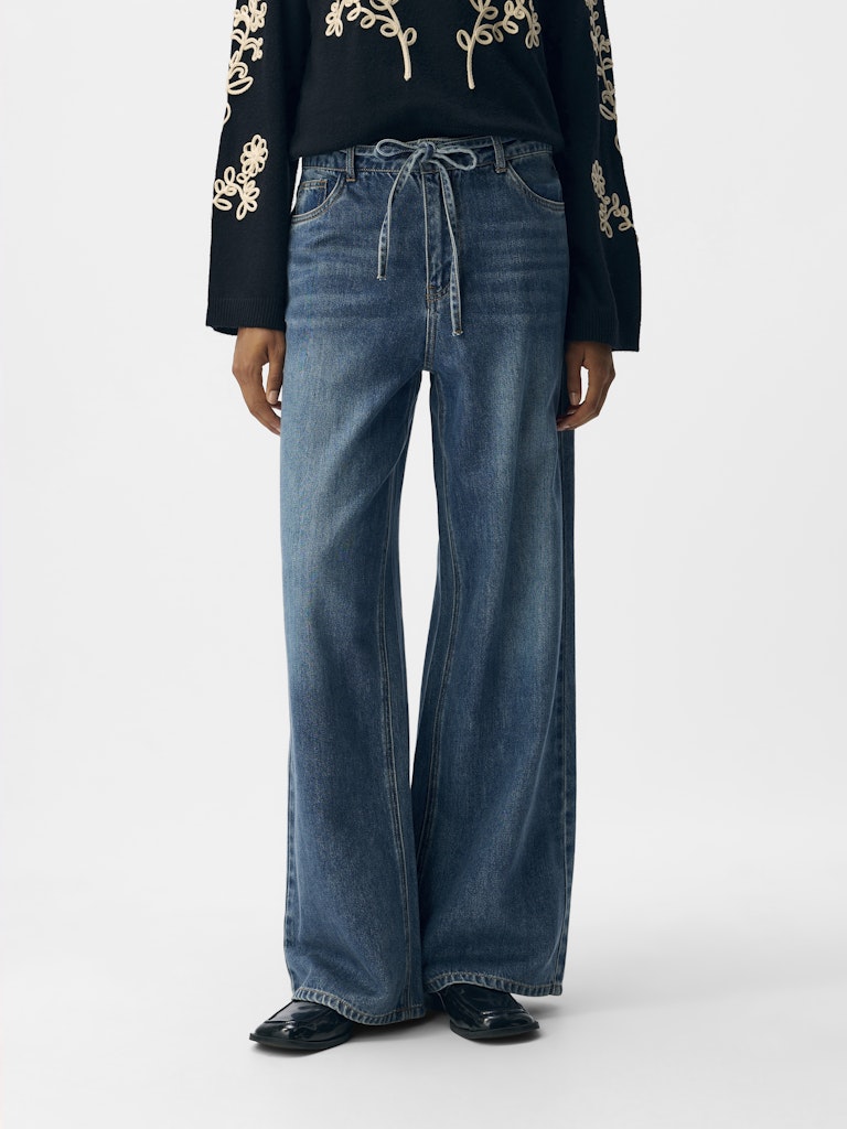 OBJROSIE MW WIDE JEANS - Medium Blue Denim