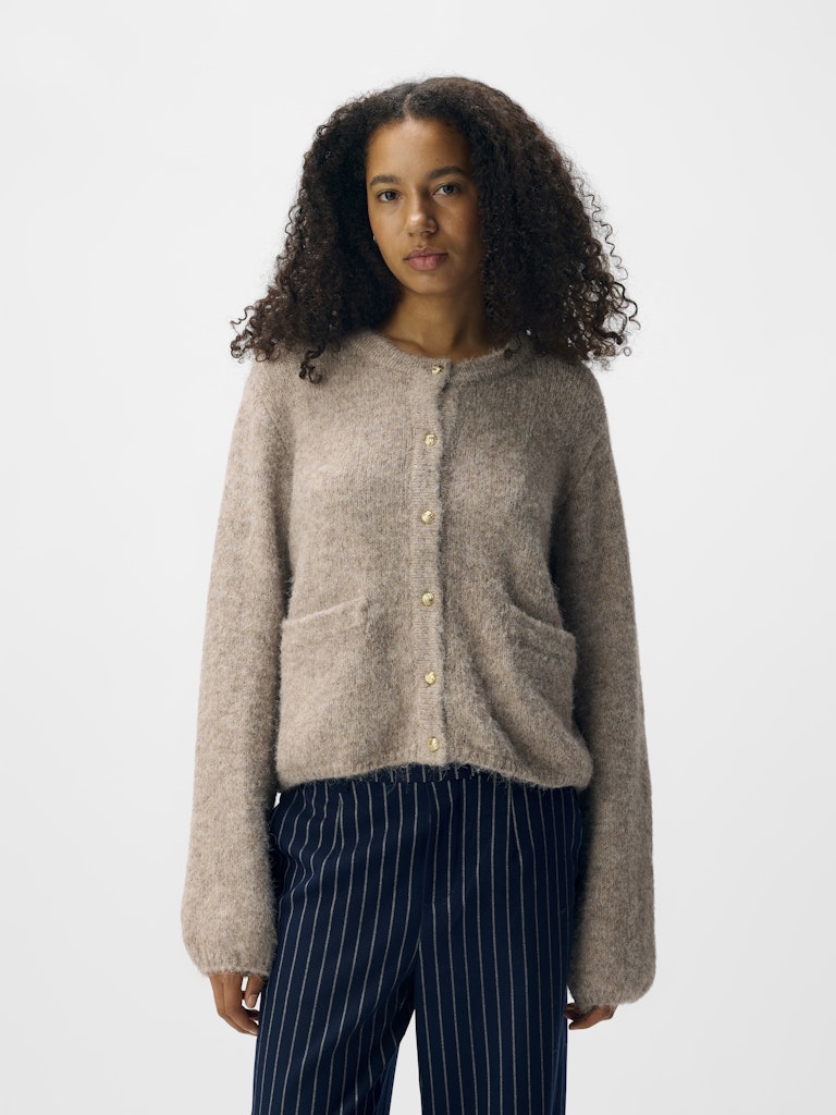 OBJSAGGIA RE L/S KNIT CARDIGAN - Humus Melange