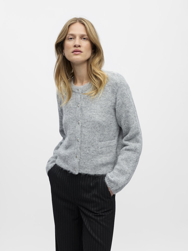 OBJSAGGIA RE L/S KNIT CARDIGAN - Medium Grey Melange