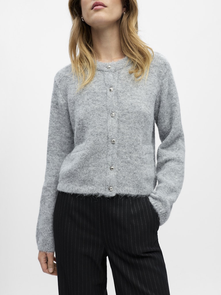 OBJSAGGIA RE L/S KNIT CARDIGAN - Medium Grey Melange