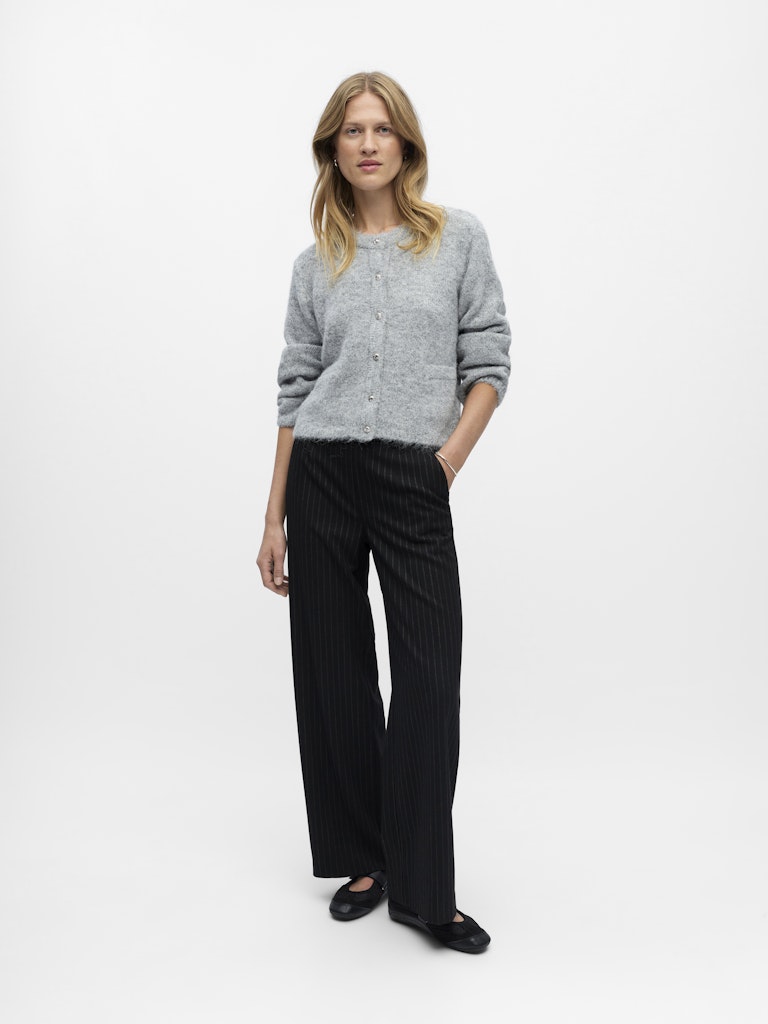 OBJSAGGIA RE L/S KNIT CARDIGAN - Medium Grey Melange