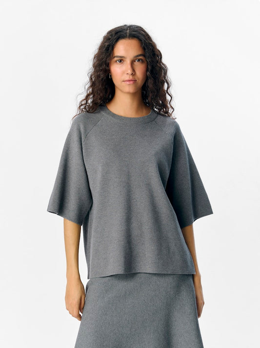 OBJREYNARD 2/4 KNIT PULLOVER - Medium Grey Melange