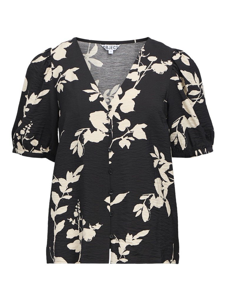 OBJJACIRA S/S V-NECK TOP  - Black/Sandshell Flower
