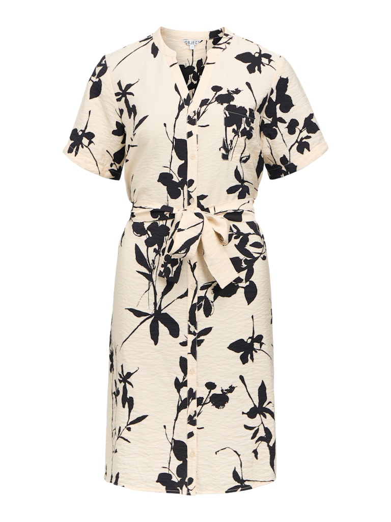 OBJJACIRA S/S SHIRT DRESS - Sandshell/Black Flower
