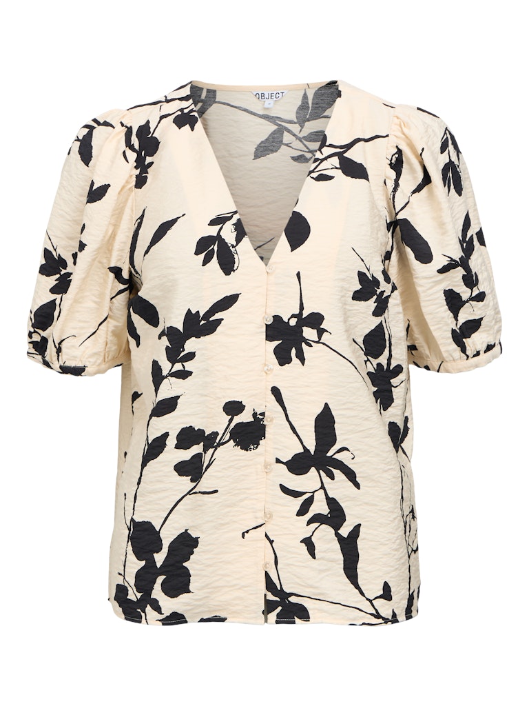 OBJJACIRA S/S V-NECK TOP - Sandshell/Black Flower