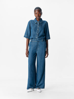 OBJFRAME LISA WIDE MW PANTS - Dark Blue Denim