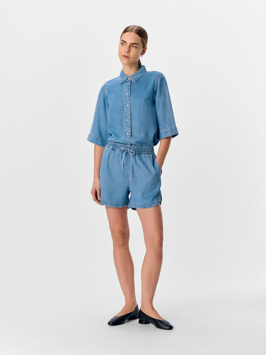 OBJFRAME RE MW SHORTS - Light Blue Denim